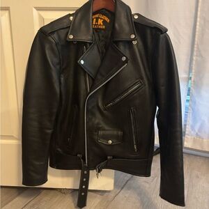Black Leather Moto Jacket with Silver Hardware